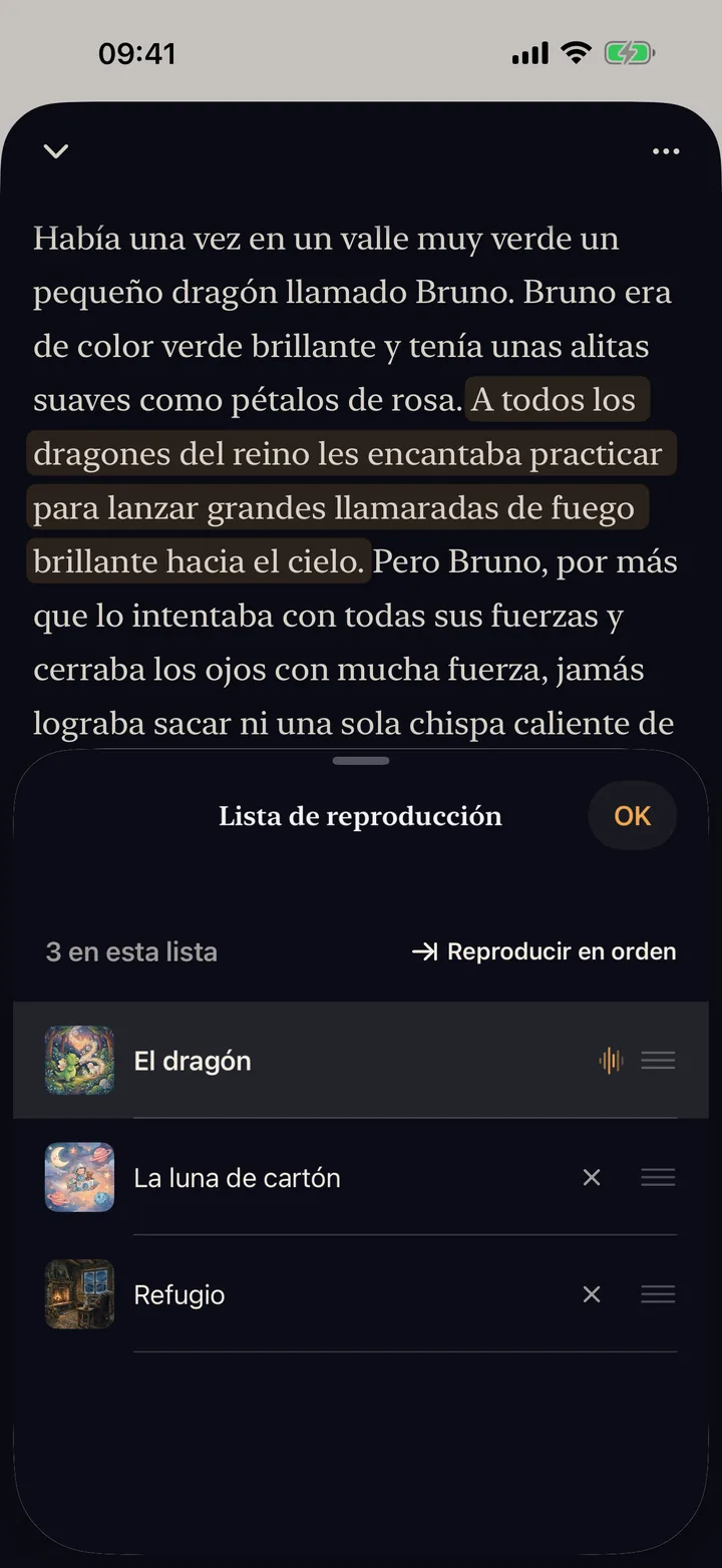 Lista de reproducción con tres cuentos en orden