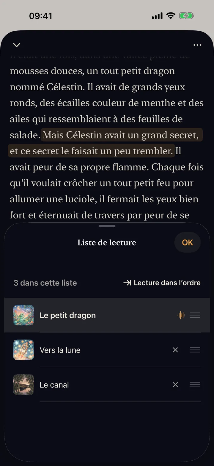 Liste de lecture avec trois histoires lues dans l’ordre