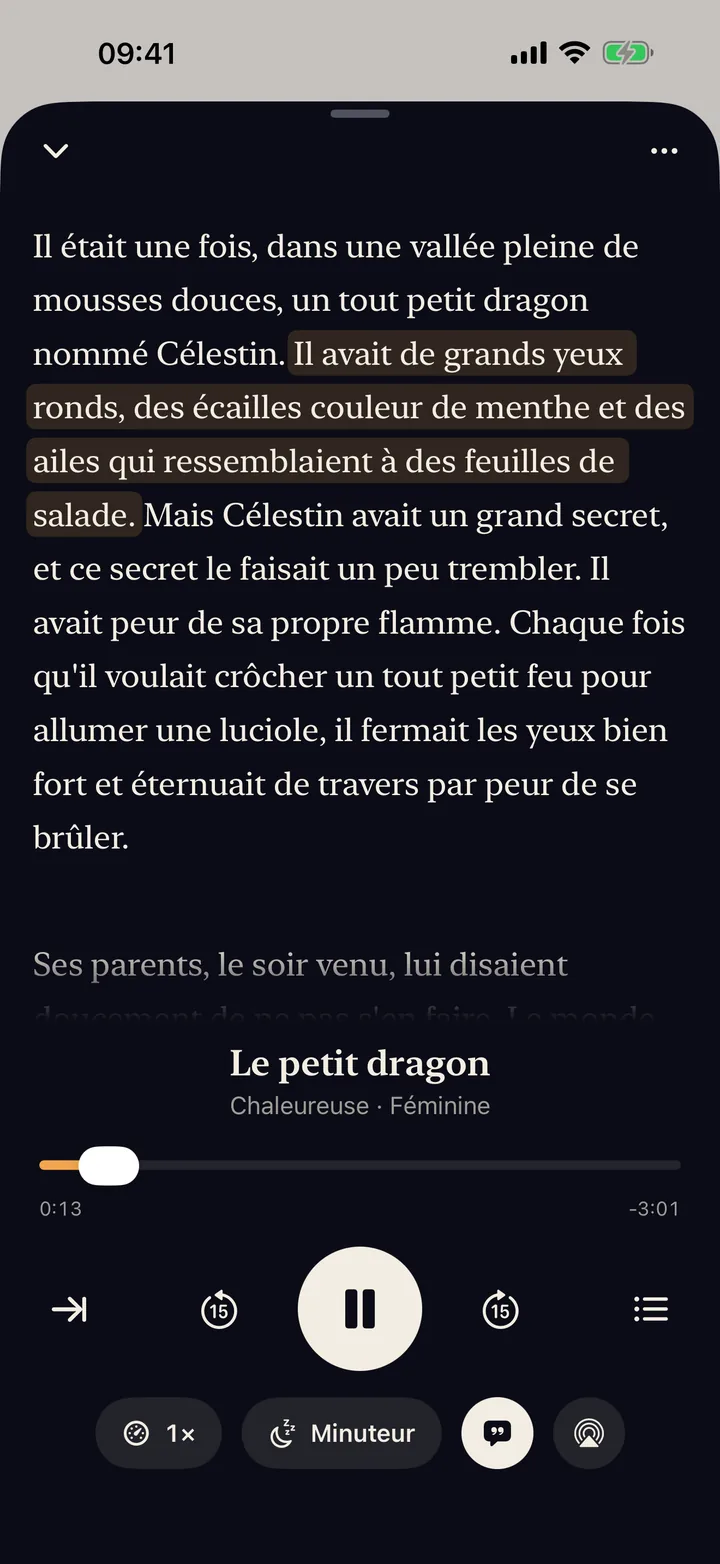 Le lecteur met en évidence la phrase en cours de lecture