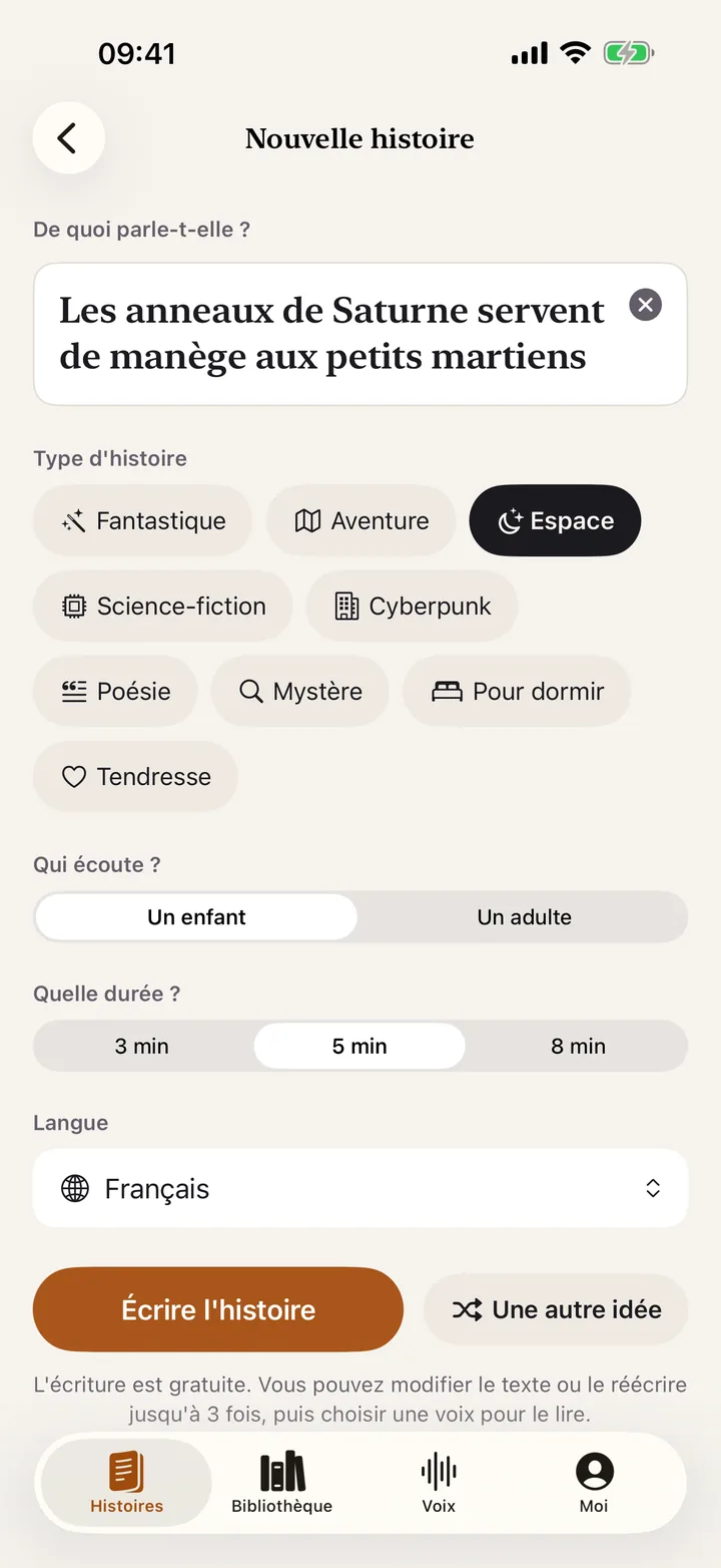 Nouvelle histoire : thème, genre, qui écoute, durée et langue